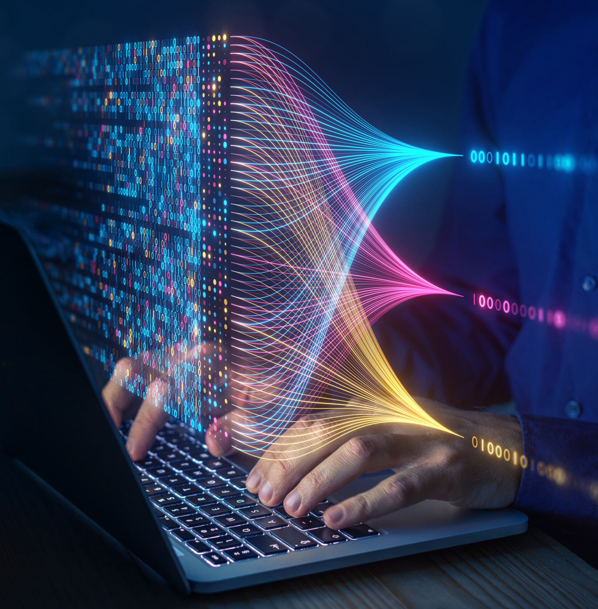 Processing streams on laptop keyboard.